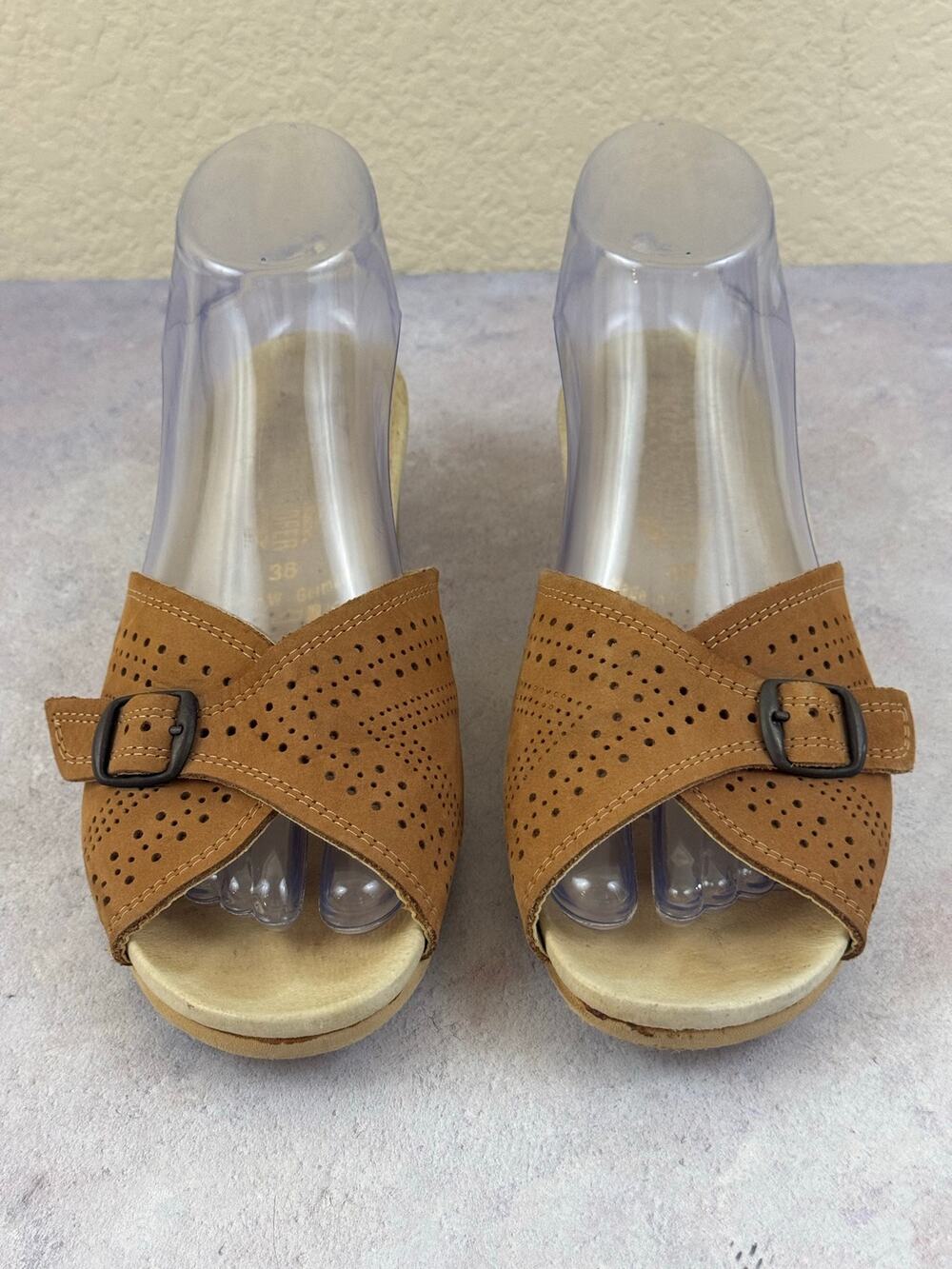 Worishofer Womens Cork Wedge Slide Sandal 251 Perforated Brown EU 38 US 7.5